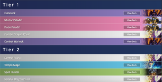 This is a recent Tempo Storm Standard tier list, but any tier list will do